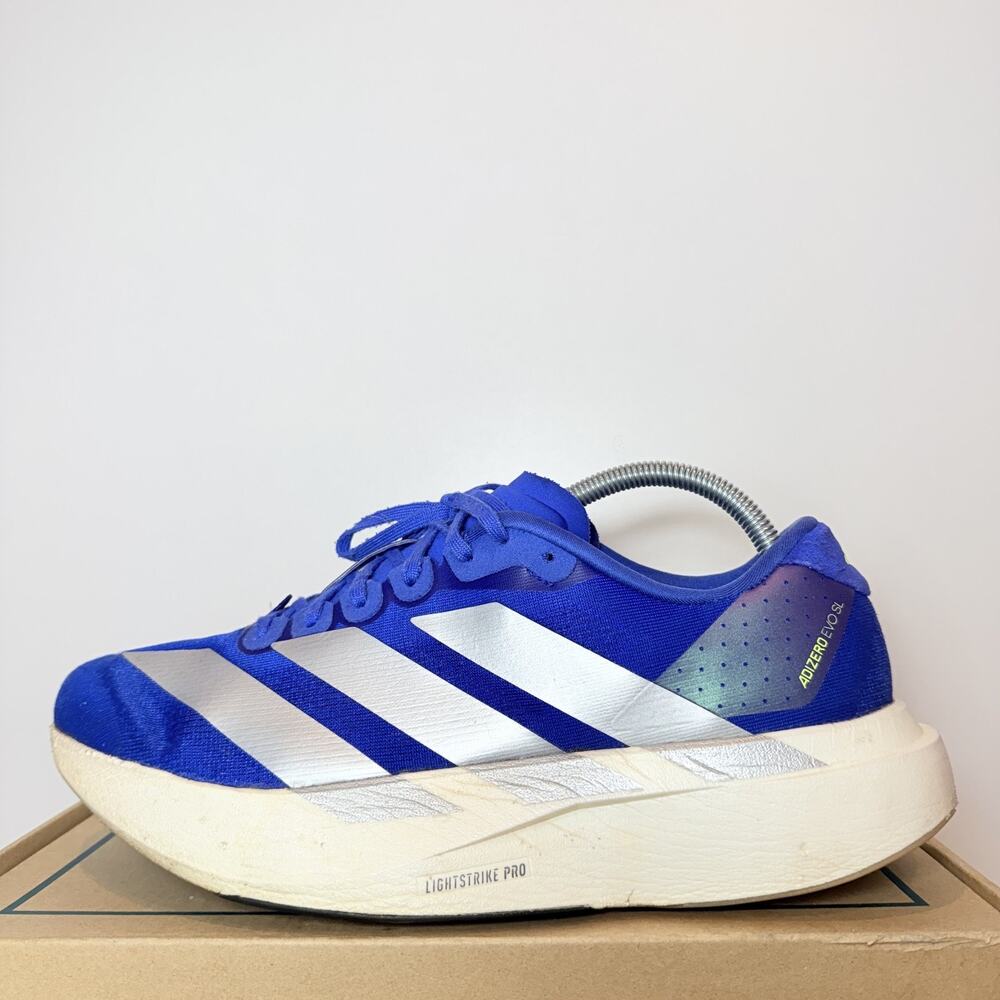Mens Size 9 Adidas Adizero Evo SL Blue White Lightstrike Pro Road Running Shoes